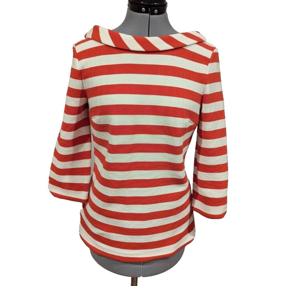 Boden Red And White Striped Ponte Knit Top Size 6